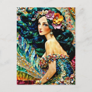 Mermaid Mixed Media Collage Postkarte