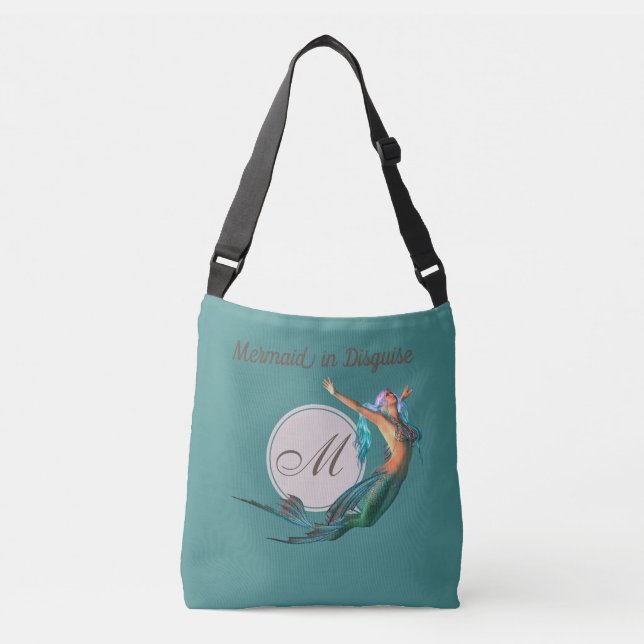 Mermaid Monogram Beautiful Aquamarin Custom Tragetaschen Mit Langen Trägern (Vorderseite)