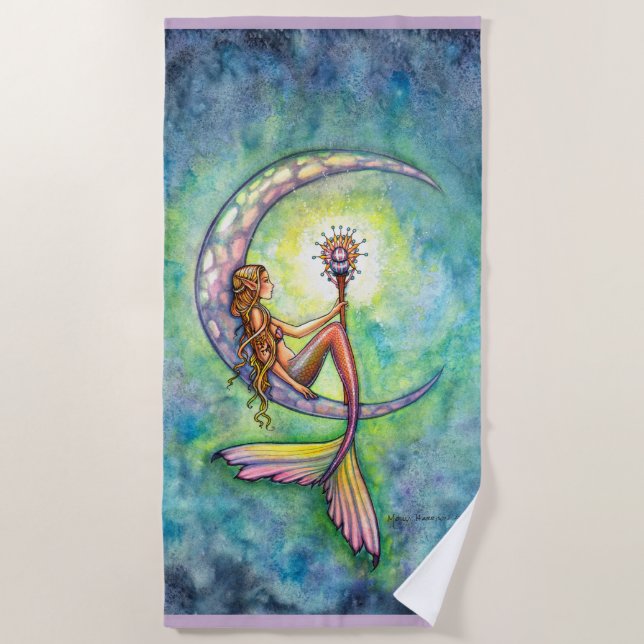 Mermaid Moon Fantasy Art Beach Handtuch (Vorderseite)