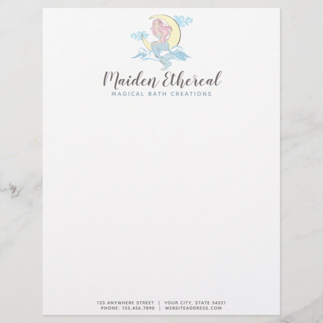 Mermaid Moon Mystical Pink Hair Sea Siren Briefbogen (Vorderseite)