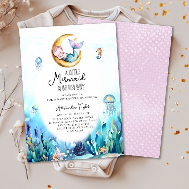 Mermaid Moon Ocean Sea Horse Girl Babydusche Einladung (Von Creator hochgeladen)