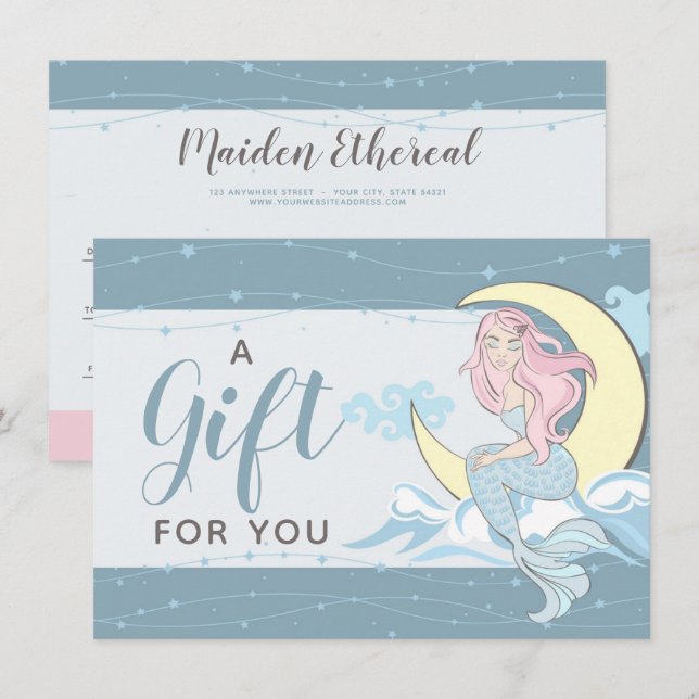 Mermaid Moon Stars Mystical Gift Certificate Card Einladung (Vorne/Hinten)