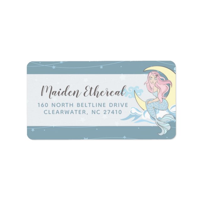 Mermaid Moon & Stars Mystical Sea Sirene Adresse Adressaufkleber (Vorne)