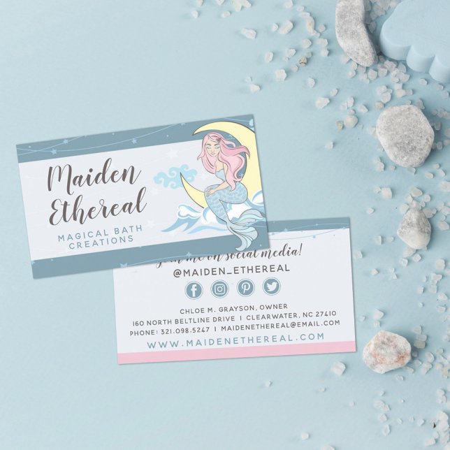 Mermaid Moon & Stars Mystical Siren Social Media Visitenkarte (Von Creator hochgeladen)