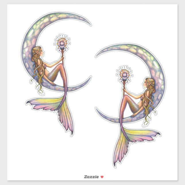 Mermaid Moon von Molly Harrison Fantasy Art Aufkleber (Blatt)