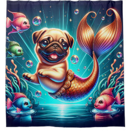 "Mermaid Mops Puppy - Whimsical Fantasy Art" Duschvorhang