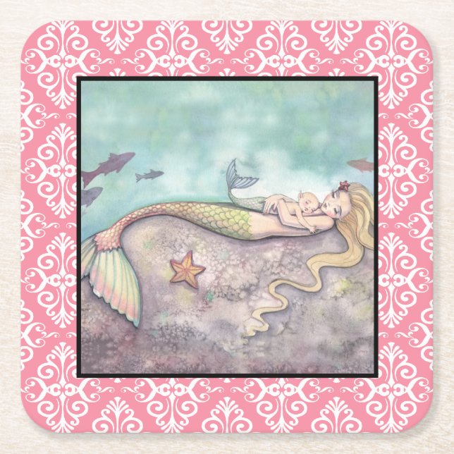 Mermaid Mother and Baby Shooting Untersetzer (Vorderseite)