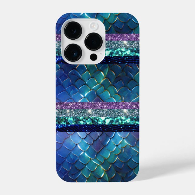 Mermaid Motif Glitzer Personalisierte Gestaltung iPhone 14 Pro Hülle (Rückseite)