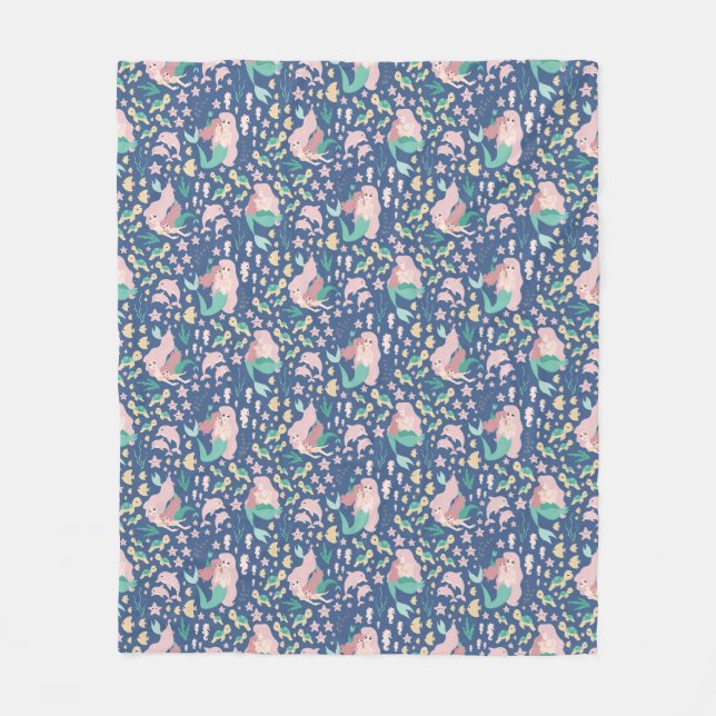 Mermaid Mutter Tochter Bonding Ocean Dark Version Fleecedecke (Vorderseite)