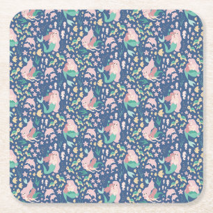 Mermaid Mutter Tochter Bonding Ocean Dark Version Rechteckiger Pappuntersetzer