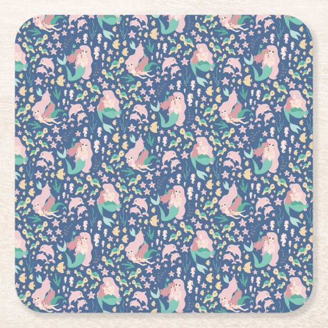 Mermaid Mutter Tochter Bonding Ocean Dark Version Rechteckiger Pappuntersetzer (Vorderseite)