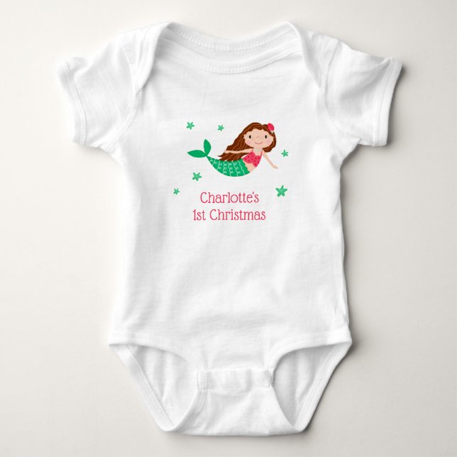 Mermaid Niedlich 1. Weihnachtsweiß Baby Strampler (Vorderseite)