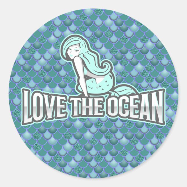 Mermaid Niedlich Blue Classic Round Aufkleber (Vorderseite)