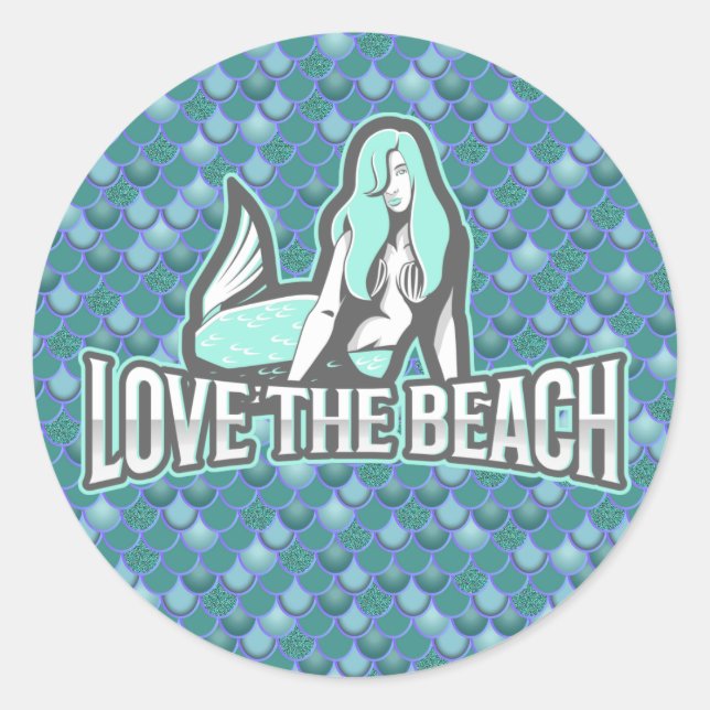 Mermaid Niedlich Blue Classic Round Aufkleber (Vorderseite)