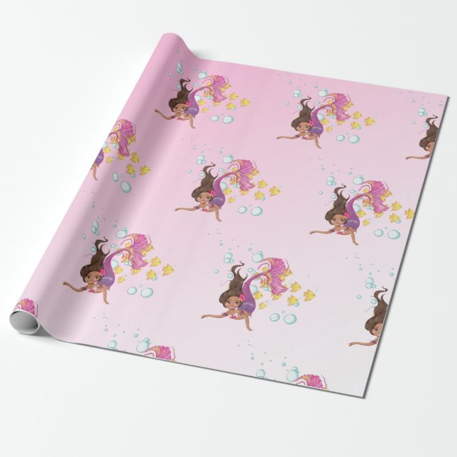 Mermaid Niedlich Bubbles Pink Wrapping Paper Geschenkpapier (Ungerollt)