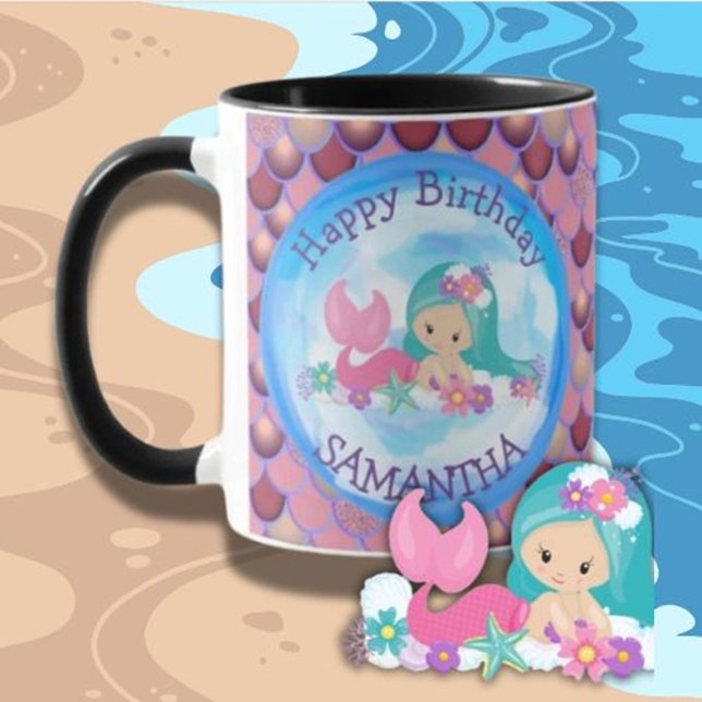 Mermaid Niedlich Happy BIRTHDAY lila Tasse (Celebrate in style with this adorable Mermaid Cute Happy Birthday Purple Mug)