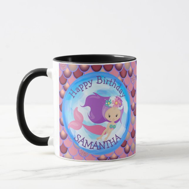 Mermaid Niedlich Happy BIRTHDAY lila Tasse (Links)