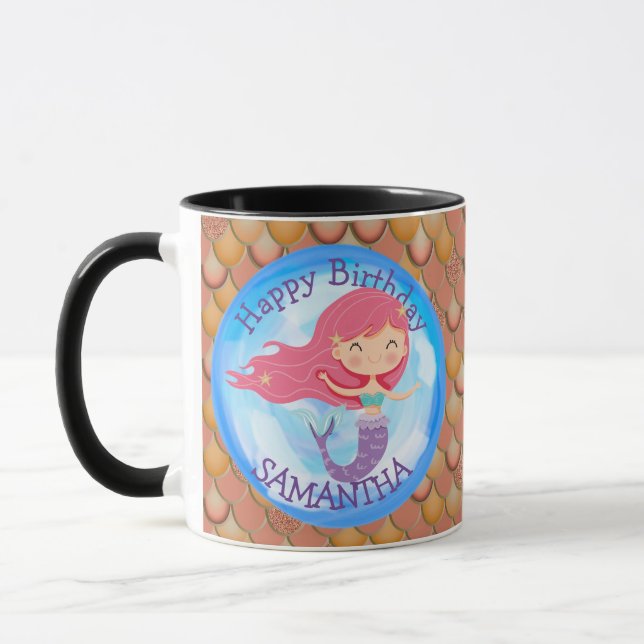 Mermaid Niedlich Happy BIRTHDAY PINK Tasse (Links)