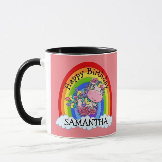 Mermaid Niedlich Happy BIRTHDAY Pink Tasse (Links)
