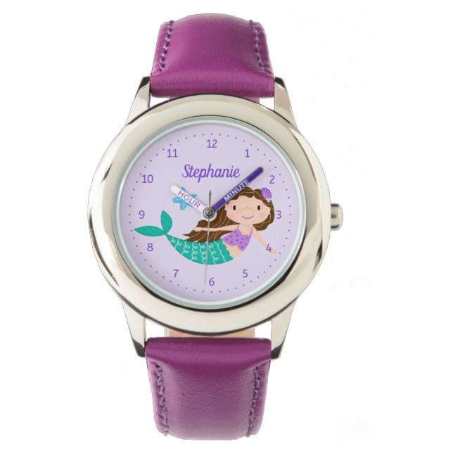 Mermaid Niedlich Lila Personalisiert Armbanduhr (Vorderseite)
