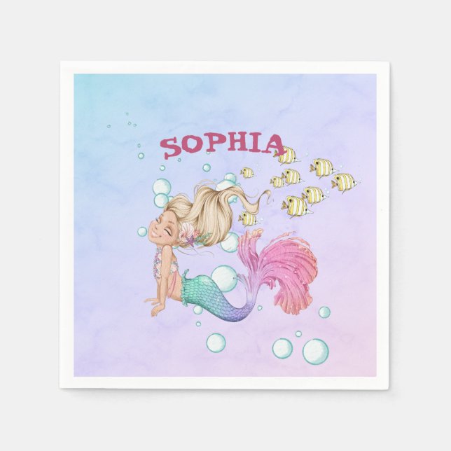 Mermaid Niedlich Pink Blue Serviette (Vorderseite)