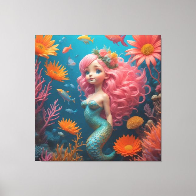 Mermaid Niedlich Pink Leinwanddruck (Vorderseite)