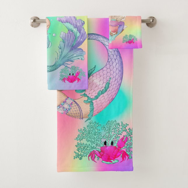 Mermaid Niedlich Pink Starfish Rainbow Personal Badhandtuch Set (Insitu)