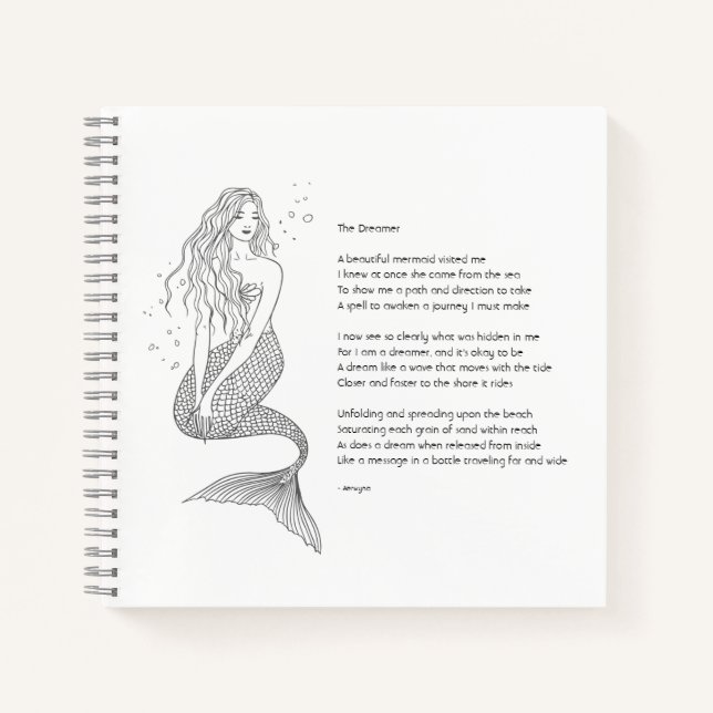 Mermaid-Notebook mit Gedicht "The Dreamer" Notizbuch (Vorderseite)