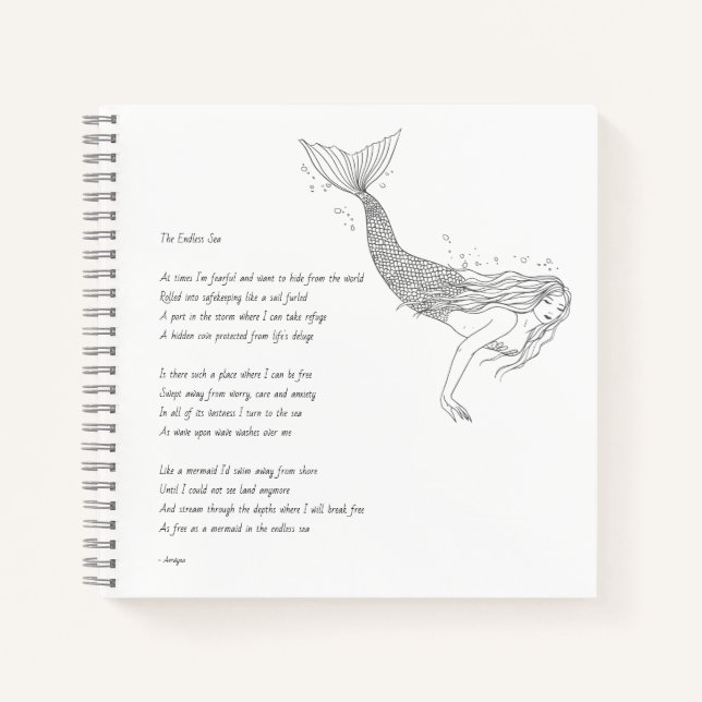 Mermaid-Notebook mit Gedicht "The Endless Sea" Notizbuch (Vorderseite)