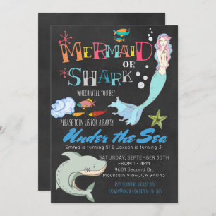 Mermaid oder Shark Co-Ed Joint Birthday Einladung