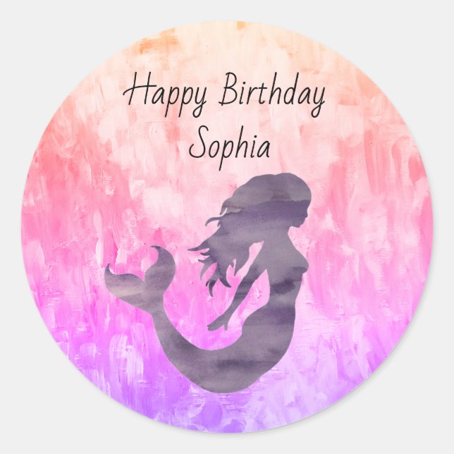 Mermaid Ombre Painting Personalisiert Runder Aufkleber (Vorderseite)