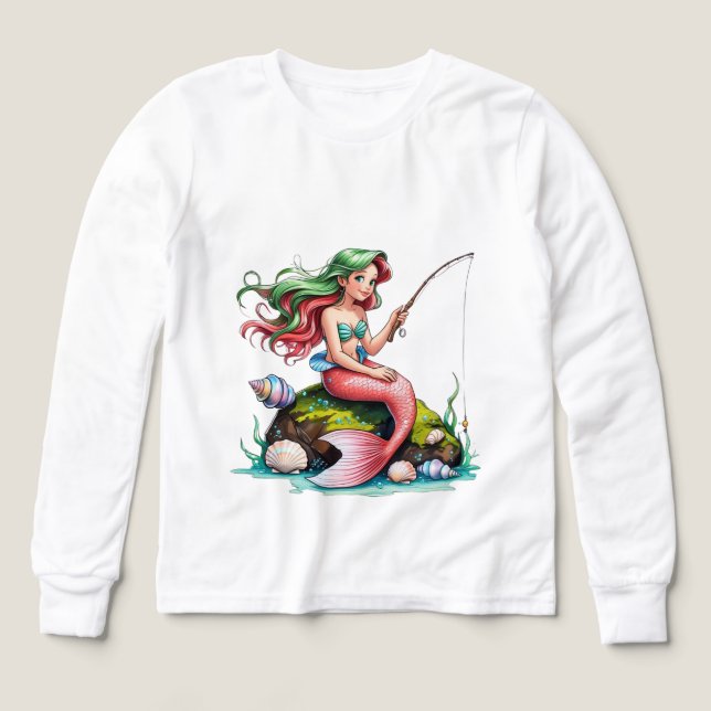 Mermaid on Rock – Kids’ Long Sleeve Tee (Design Vorderseite)