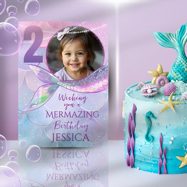 Mermaid One Photo 2nd Birthday Card Karte (Von Creator hochgeladen)