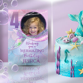 Mermaid One Photo 4th Birthday Card Karte