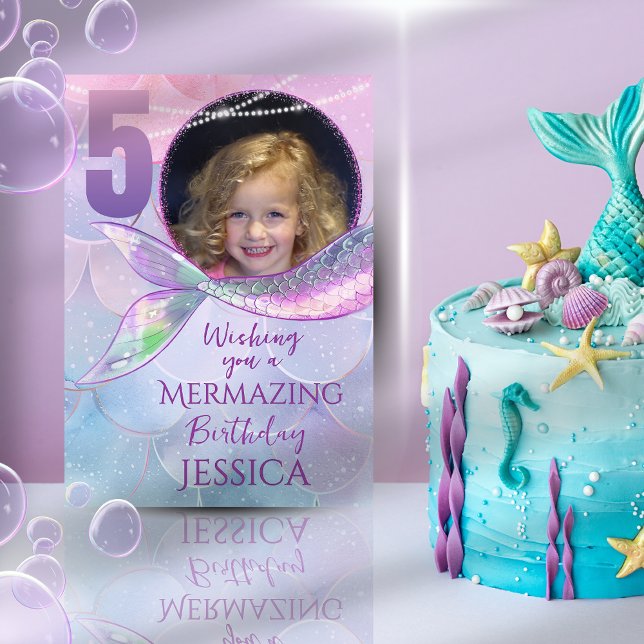 Mermaid One Photo 5th Birthday Card Karte (Von Creator hochgeladen)