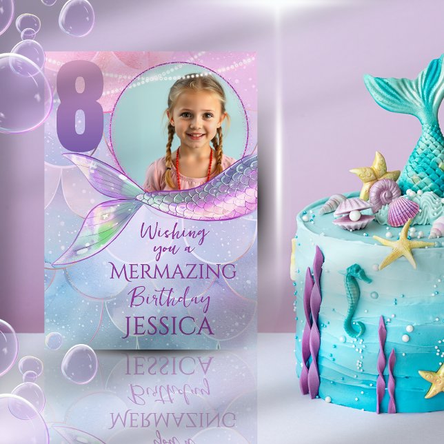 Mermaid One Photo 8th Birthday Card Karte (Von Creator hochgeladen)