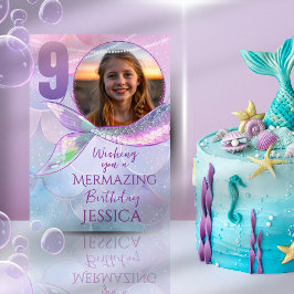 Mermaid One Photo 9th Birthday Card Karte
