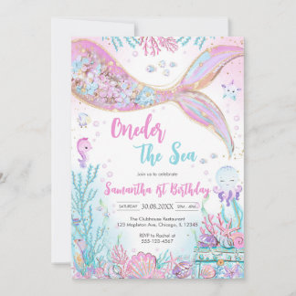 Mermaid Oneder the Sea 1st Birthday Einladung