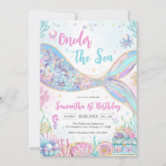 Mermaid Oneder the Sea 1st Birthday Einladung