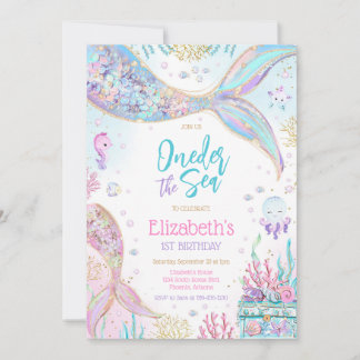 Mermaid Oneder the Sea Girl 1st Birthday Party Einladung