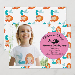 Mermaid Orange Anniversaire Fête Invitation