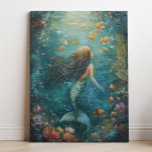 Mermaid Painting Art Leinwanddruck<br><div class="desc">Niedliche und magische Meerjungfrau-Malerei mit einer niedlichen Meerjungfrau, die unter dem Wasser schwimmt und niedlich orangefarbenen Fisch bekommt. Originelle Kunst von Nicole.</div>
