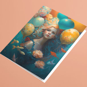 Mermaid Painting Birthday Balloons Karte