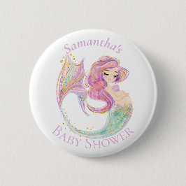 Mermaid Party Babydusche weiß Button
