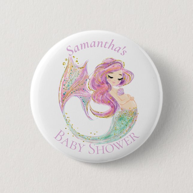 Mermaid Party Babydusche weiß Button (Vorderseite)