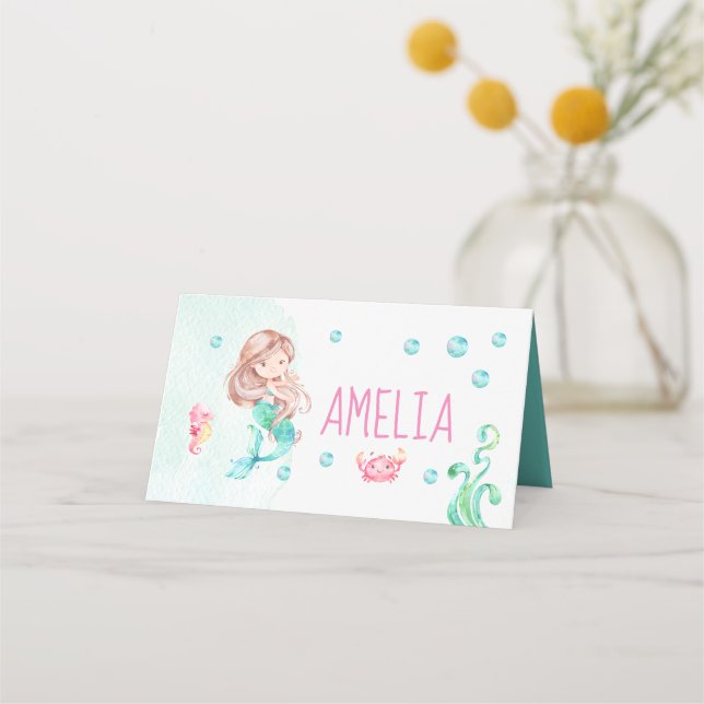 Mermaid Party Food Label, Meerjungfrau Platzkarte (Vorderseite)