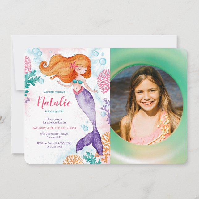 Mermaid Party Foto Einladung (Vorderseite)