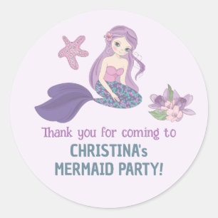Mermaid Party Girl Birthday Pastel Lila Runder Aufkleber