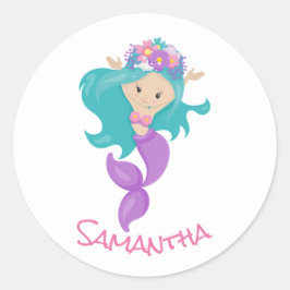 Mermaid Party Lila Classic Round Aufkleber