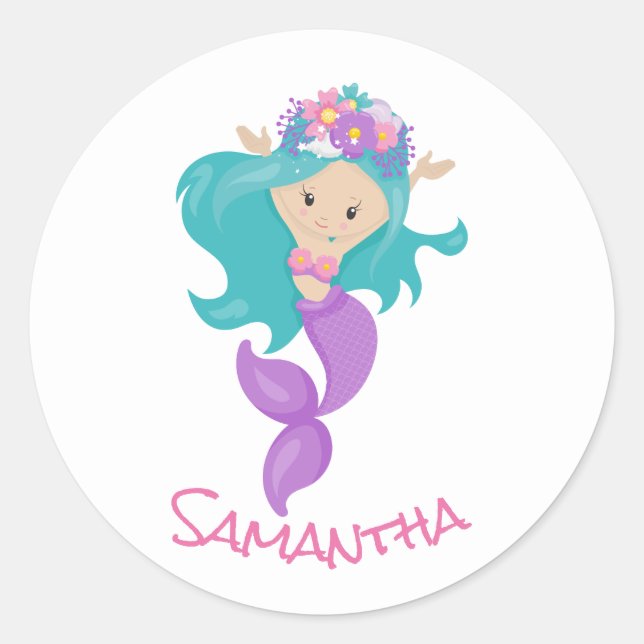 Mermaid Party Lila Classic Round Aufkleber (Vorderseite)